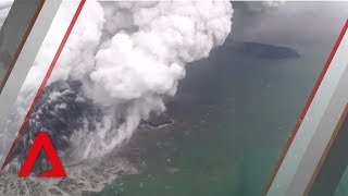 Aerial view of the crater of Mount Anak Krakatoa in Indonesia [upl. by Ahseit]