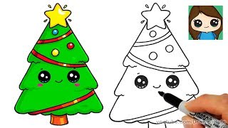 How to Draw a Christmas Tree and Star EASY and Cute [upl. by Ainola937]