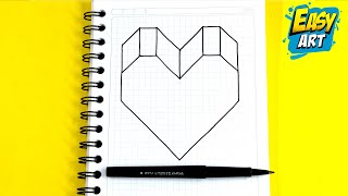 🟥 Dibujos 3D ❤ Como Dibujar un CORAZON en 3D en Cuadricula  How to Draw 3D HEART on a grid Easyart [upl. by Mcnamee]