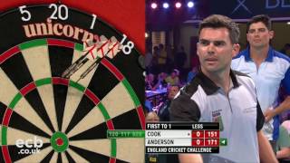 Alastair Cook v James Anderson  Darts Rematch Winter Gardens [upl. by Boonie]