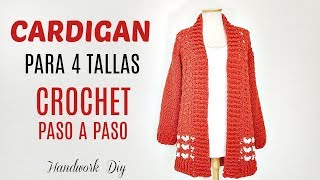 CÓMO TEJER CARDIGAN A CROCHET 4 TALLAS  HANDWORK DIY [upl. by Eded]