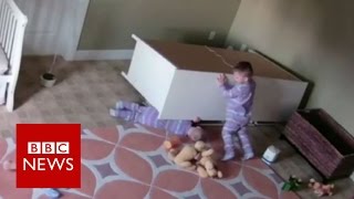 Boy 2 saves twin from falling furniture  BBC News [upl. by Anale718]