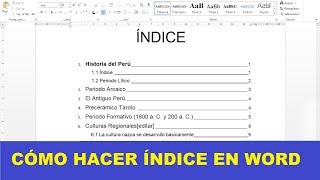 CÓMO HACER UN ÍNDICE EN WORD [upl. by Woodie]