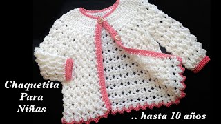 Chaquetita cardigan a crochet paso a paso para niñas 3 a 4 años y hasta 10 años TEJIDOS FÁCIL [upl. by Jannelle]