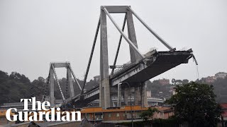 Aftermath of motorway bridge collapse in Genoa [upl. by Bodwell]