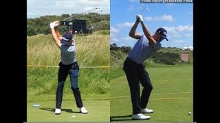 Justin Thomas golf swing  Long Iron faceon amp downtheline July 2017 [upl. by Ahsital596]