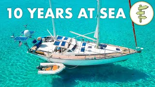 Living on a SelfSufficient Sailboat for 10 Years  FULL TOUR [upl. by Htomit]