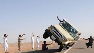 Saudi Arabians in sidewalk skiing car stunt craze [upl. by Aeuhsoj]