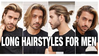 4 LONG HAIRSTYLES FOR MEN  Mens Hair Tutorial [upl. by Cowden]