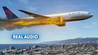 Bursting into Flames Immediately After Takeoff from Los Angeles  With Real Audio [upl. by Towne]